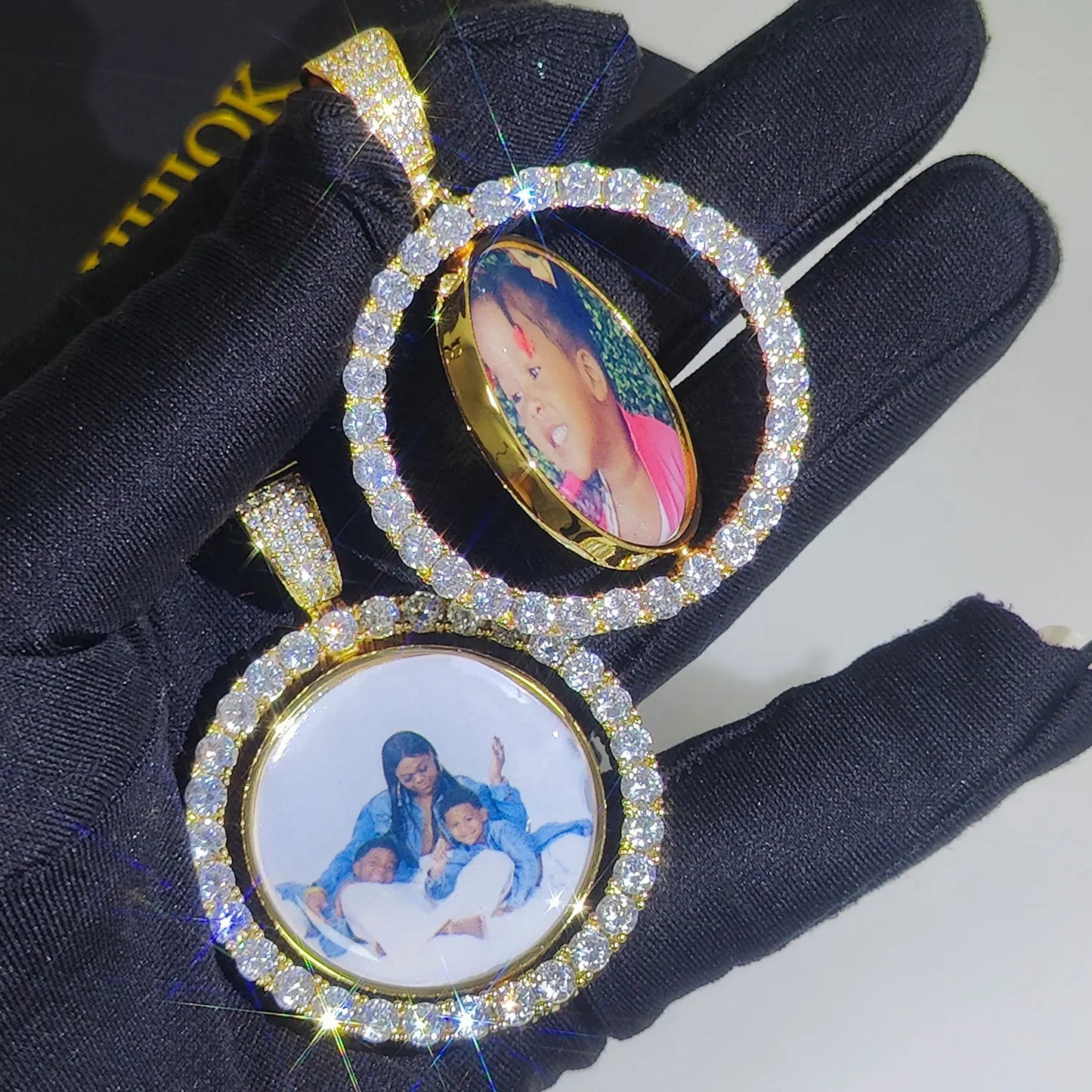 Customized Double-Side Photo Necklace – Personalized Picture Pendant with Cubic Zirconia, Hip Hop Jewelry Gift for Men & Women