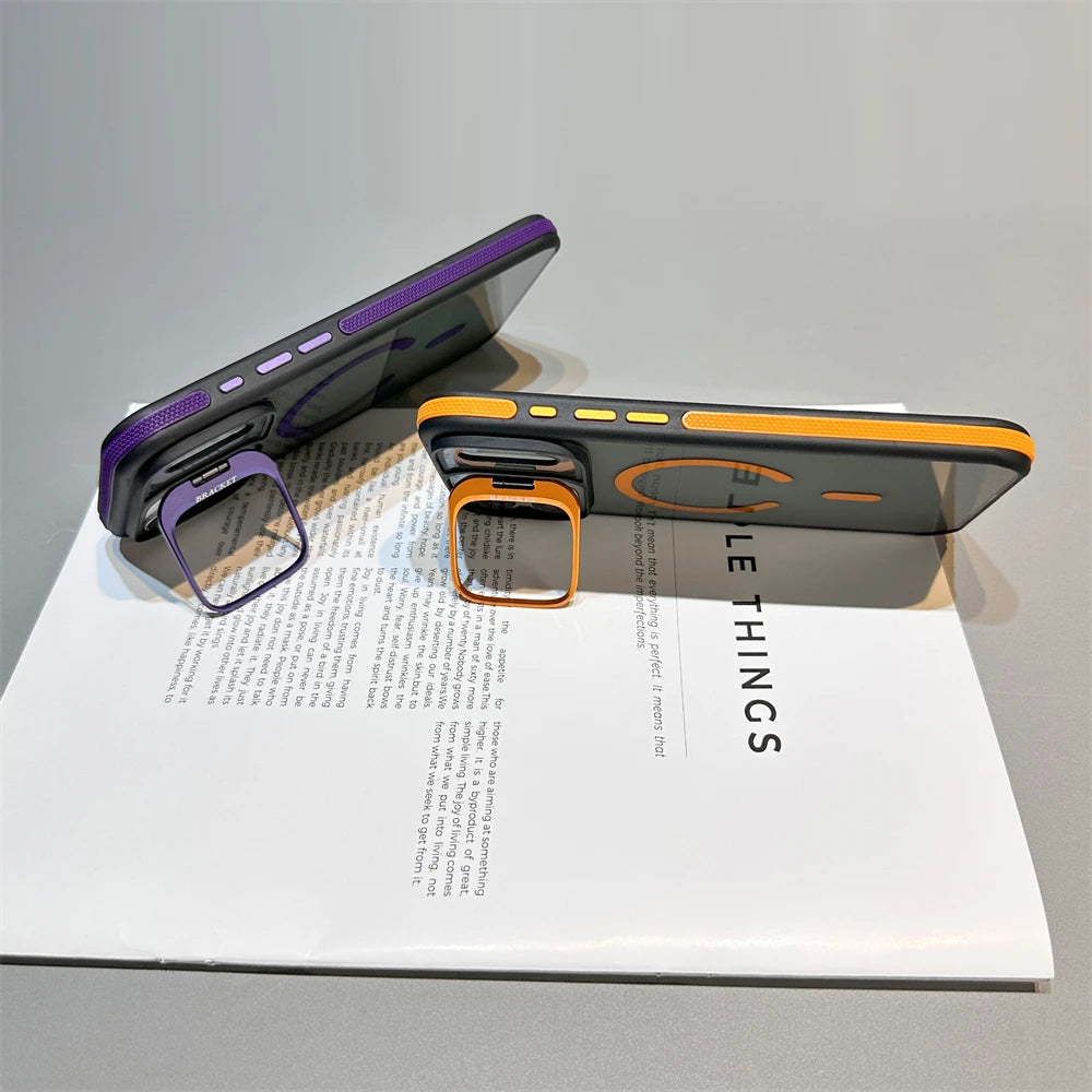 Luxury Matte Transparent MagSafe Kickstand Case — Magnetic Stand Cover for iPhone 11–17 Air, Plus, Pro Max