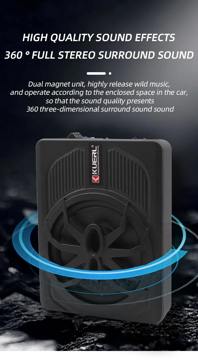 10 Inch Car Audio Subwoofer – 150W RMS Active Stereo, High Power Pure Bass Slim Speaker for Under-Seat Installation
