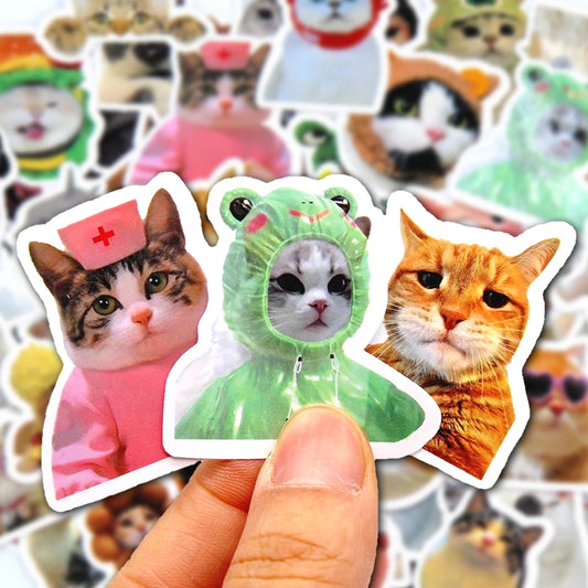 Funny Cat Stickers - Cartoon Cute Decals for Toys, Stationery, Guitar, Phone, Bicycle, Laptop, Luggage, Car, and Graffiti, Available in 10/50/100pcs