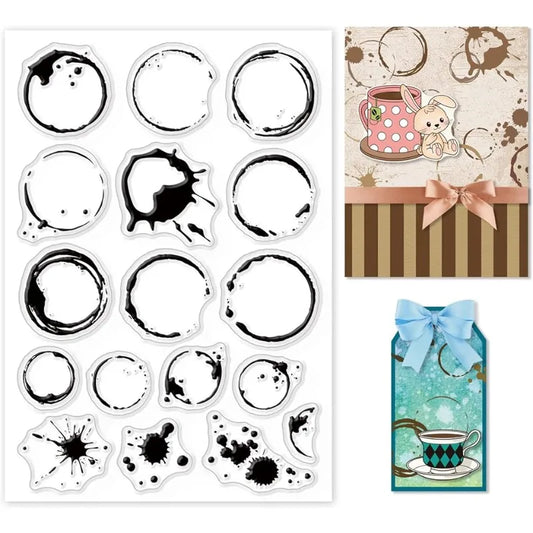 Tea and Coffee Stains Clear Stamp Sheet - Transparent Silicone Background Spill Stamp for Scrapbook and Card Making (1 Sheet, 4.3 x 6.3 Inch)