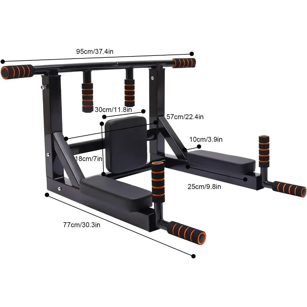Multi-Grip Wall Mount Pull-Up Bar & Dip Station – Heavy-Duty Home Gym Fitness Equipment