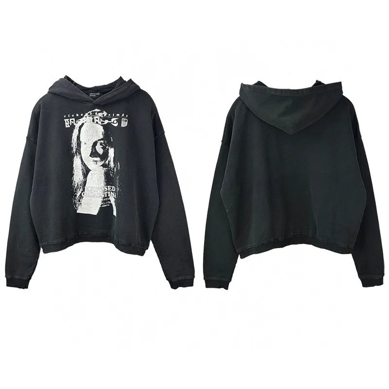 2025SS Ripped E.R.D. Hoodie – Men & Women Slogan Print Short Wide Sweatshirt