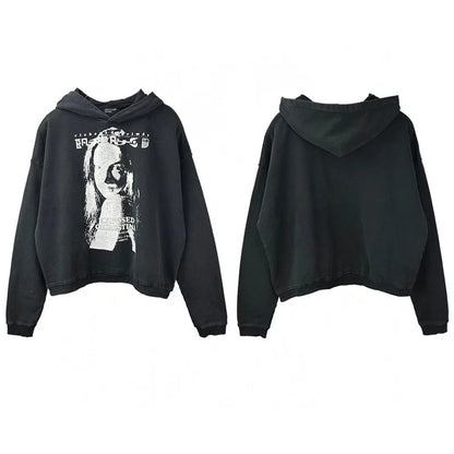 2025SS Ripped E.R.D. Hoodie – Men & Women Slogan Print Short Wide Sweatshirt