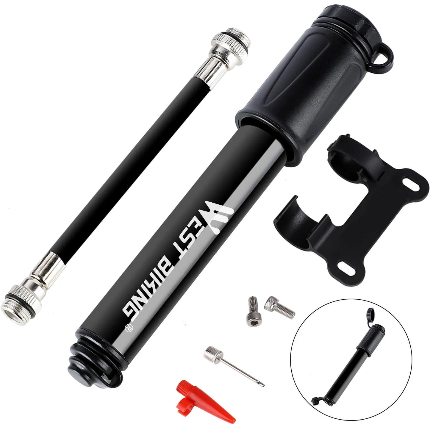 WEST BIKING Mini Bicycle Pump – Portable 100PSI Aluminum Alloy Hand Pump for Schrader & Presta Valves, MTB & Road Bikes