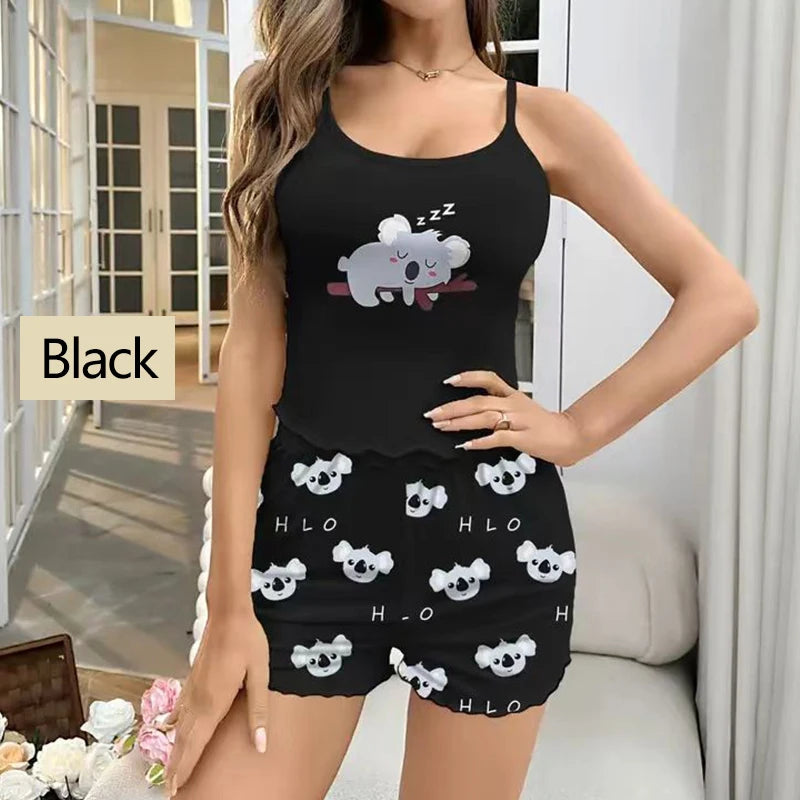 Women’s Printed Pajama Set – Sports Camisole & Shorts Sleepwear, Soft & Breathable Loungewear