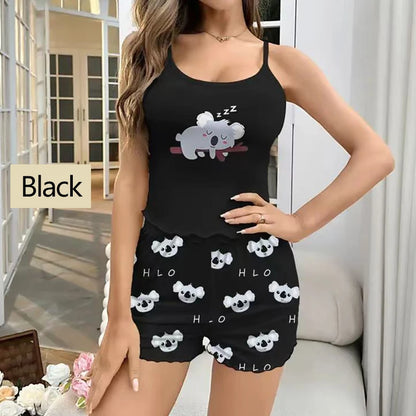 Women’s Printed Pajama Set – Sports Camisole & Shorts Sleepwear, Soft & Breathable Loungewear