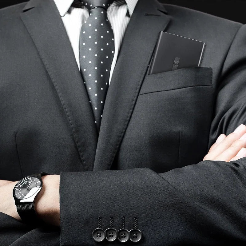 Ultra-Thin Metal Business Card Holder - Hand Push Card Case for Bank and Membership Cards, Compact Organizer Box