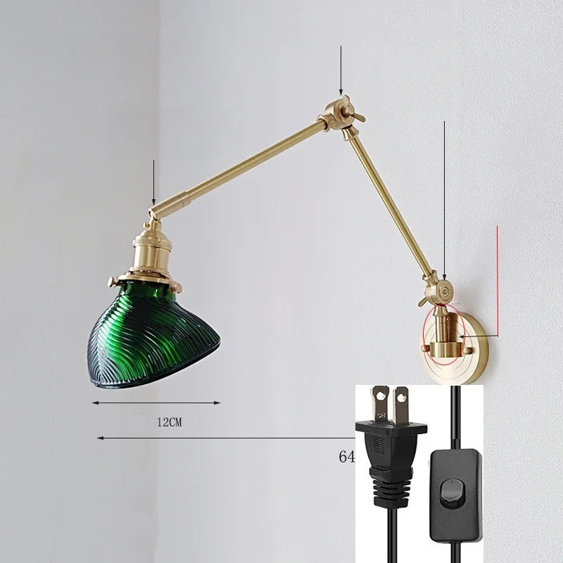 IWHD 2022 Ceramic Copper LED Wall Lamp — Adjustable Swinging Long Arm Light for Bedroom & Living Room