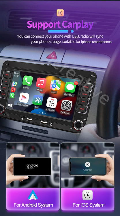 2DIN Android Car Radio for Volkswagen Golf 5/6, Polo, Passat B6/B7, CC, Skoda, Jetta - Multimedia, CarPlay, Wifi & GPS Navigation