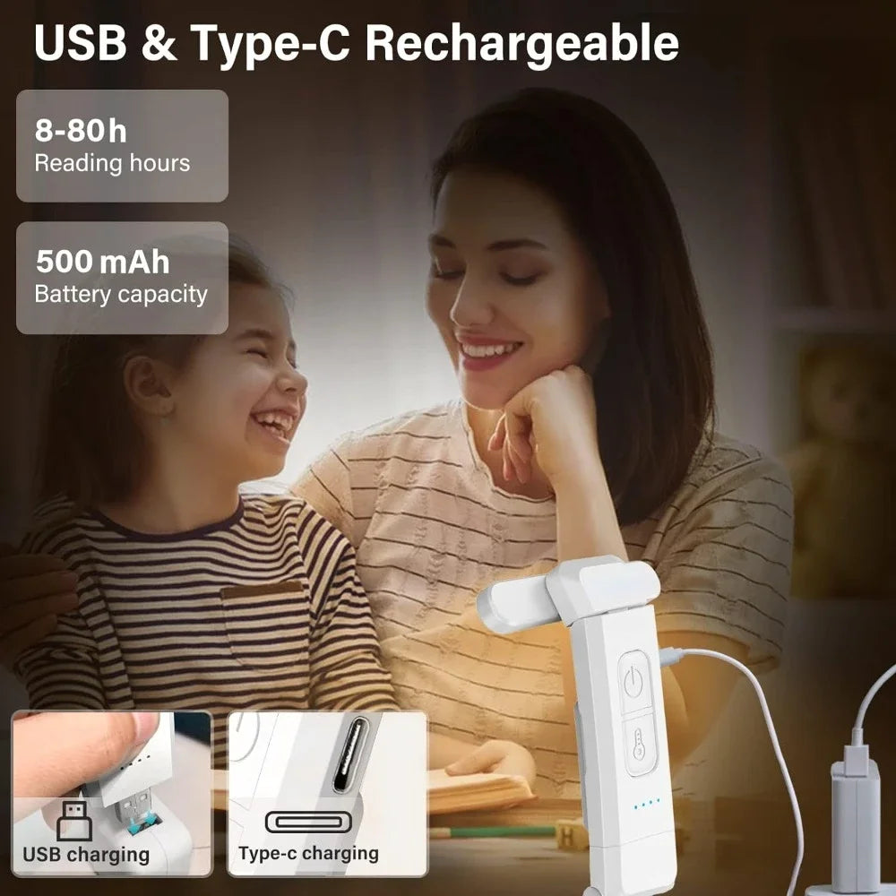 USB Rechargeable Reading Light - Portable LED Clip-On Bookmark for Nighttime Reading in Bed