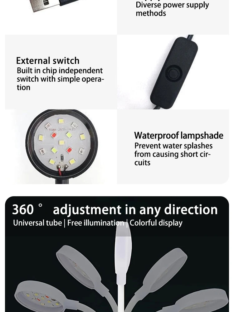 LED Aquarium Light with Adapter – Clip-On Full Spectrum USB Light, 360° Rotating for Fish Tanks