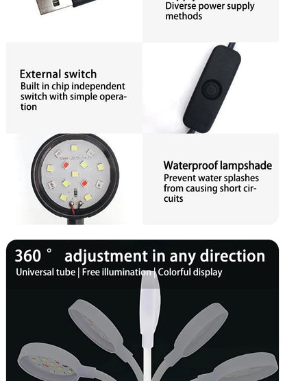 LED Aquarium Light with Adapter – Clip-On Full Spectrum USB Light, 360° Rotating for Fish Tanks