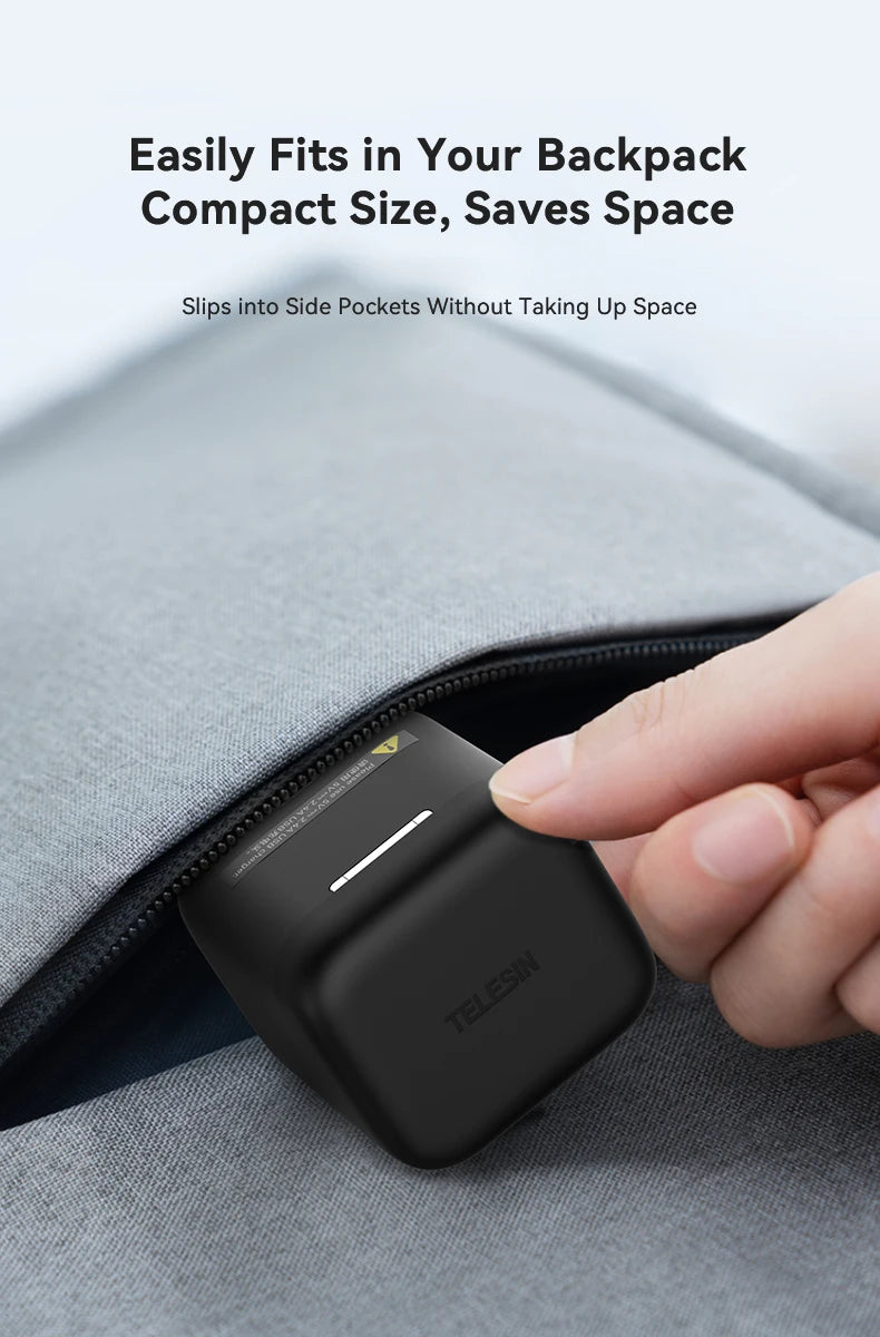 TELESIN 3-Slot Fast Battery Charger for GoPro Hero 13 – Portable Charging Dock for Action Camera Accessories