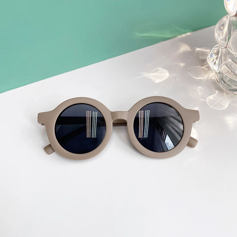 2023 Kids Checker Panel Round Sunglasses – Cute UV400 Sun Protection for Baby Girls & Children Outdoor Wear