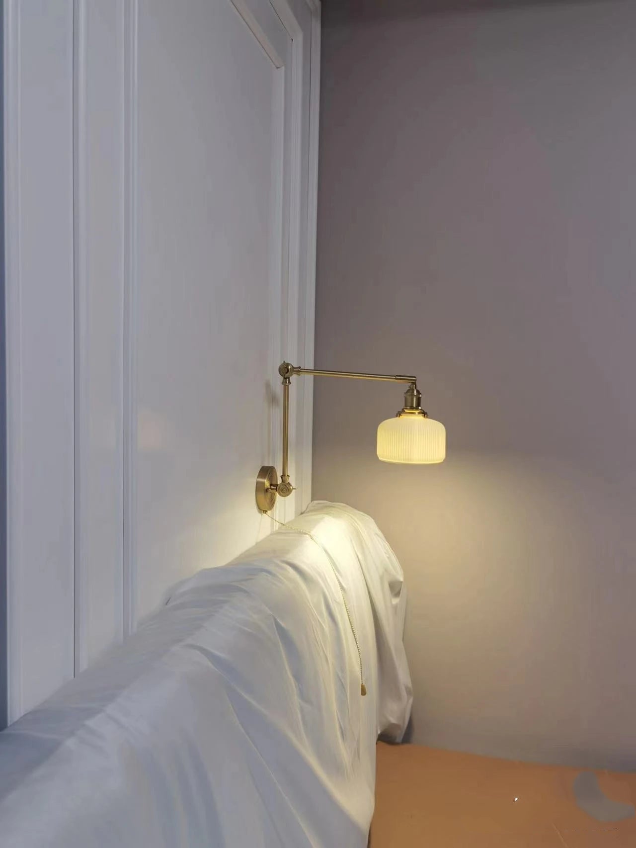 IWHD 2022 Ceramic Copper LED Wall Lamp — Adjustable Swinging Long Arm Light for Bedroom & Living Room