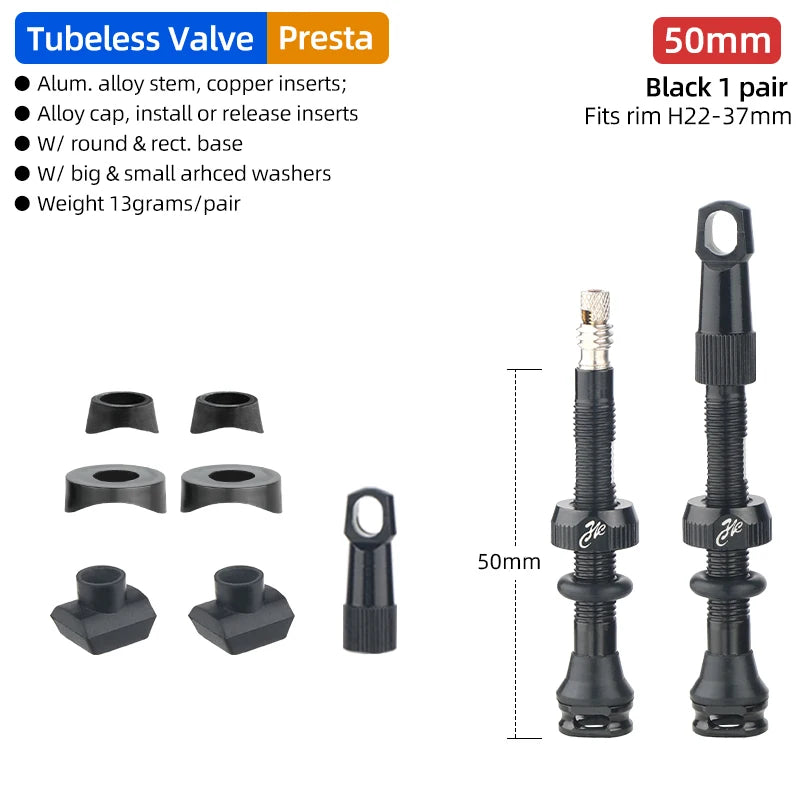 Bicycle Tubeless Presta Valve – Carbon Rim F/V Nipple with Detachable Brass Core & Cap for MTB Tires (40–80mm)