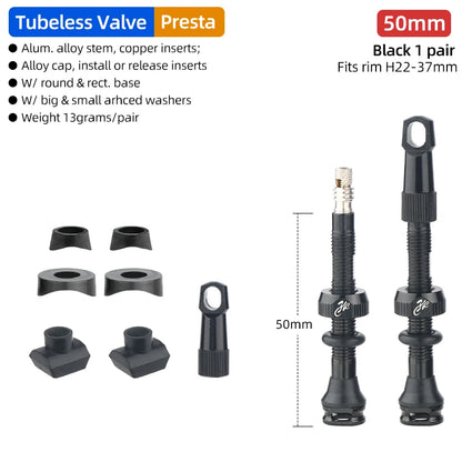 Bicycle Tubeless Presta Valve – Carbon Rim F/V Nipple with Detachable Brass Core & Cap for MTB Tires (40–80mm)