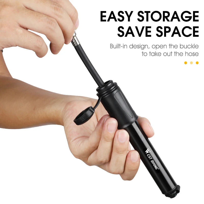 WEST BIKING Mini Bicycle Pump – Portable 100PSI Aluminum Alloy Hand Pump for Schrader & Presta Valves, MTB & Road Bikes