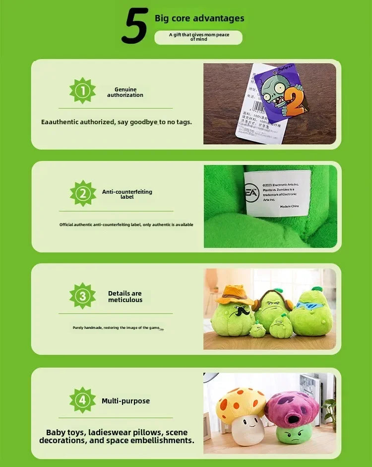 Plants vs Zombies Plush Toy Set – Sunflower, Peashooter & Kernel-pult Soft Figures Pillow for Kids Christmas Gift