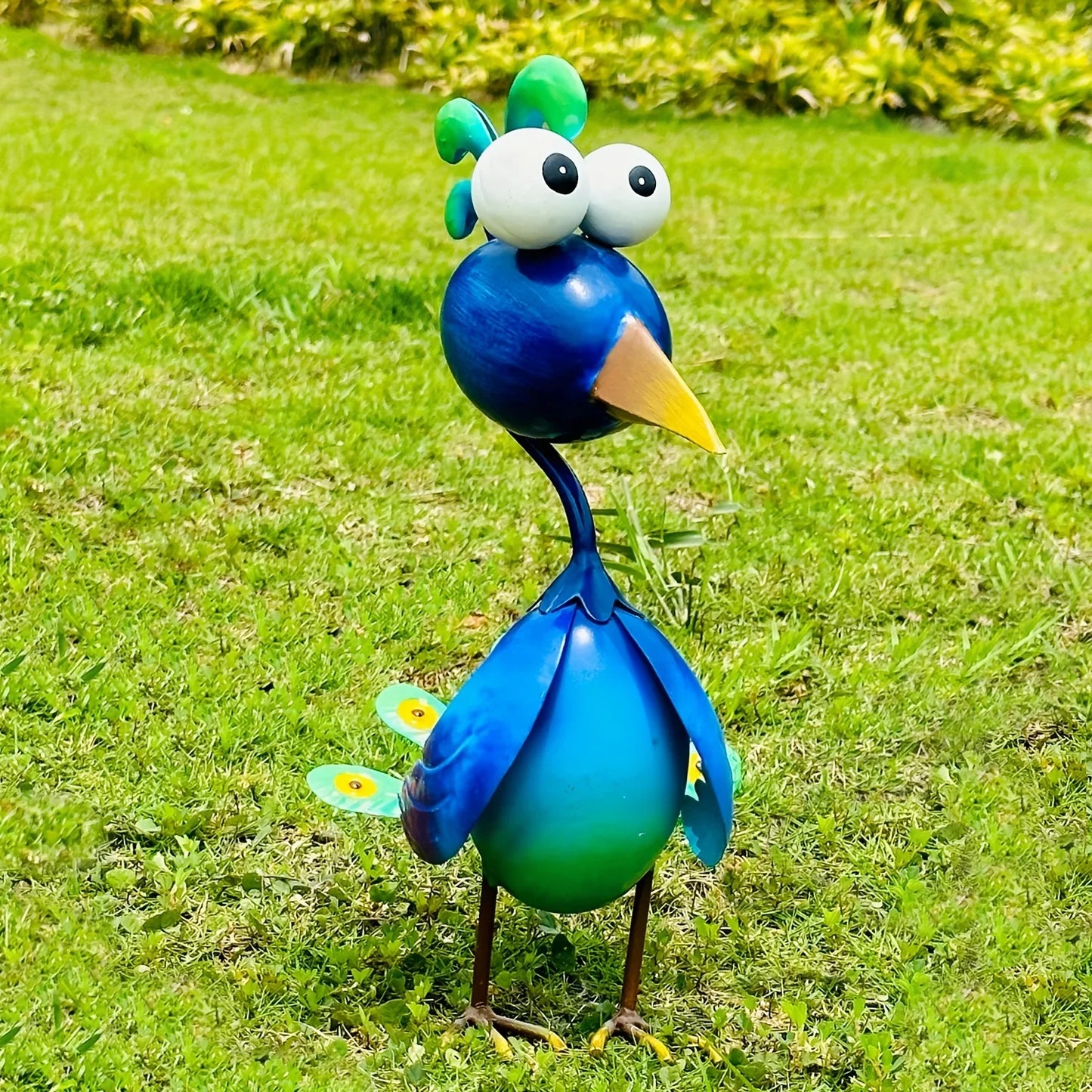 Blue Metal Peacock Sculpture — 3D Outdoor Garden Statue for Yard, Lawn, Backyard, Porch & Pond Decor