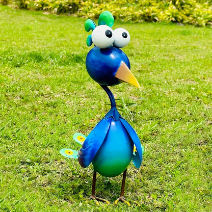 Blue Metal Peacock Sculpture — 3D Outdoor Garden Statue for Yard, Lawn, Backyard, Porch & Pond Decor