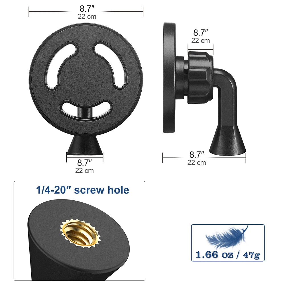 Magnetic Phone Tripod Mount Adapter with 1/4"-20 Hole - For MagSafe iPhone 15/14/13/12, Plus, Pro Max, Magsafe Case, Selfie Stick