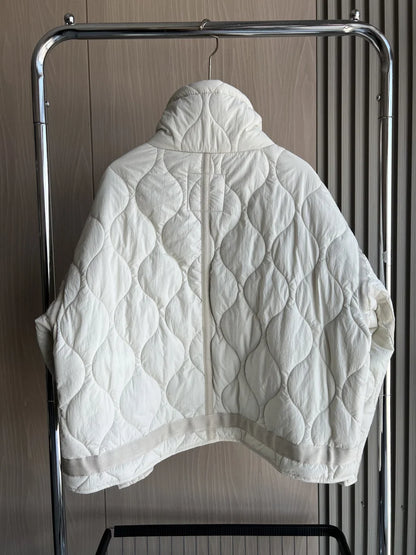 2024 ETJ Quilted Women's Coat – Beige Drawstring High Neck Jacket with Ties & Pockets