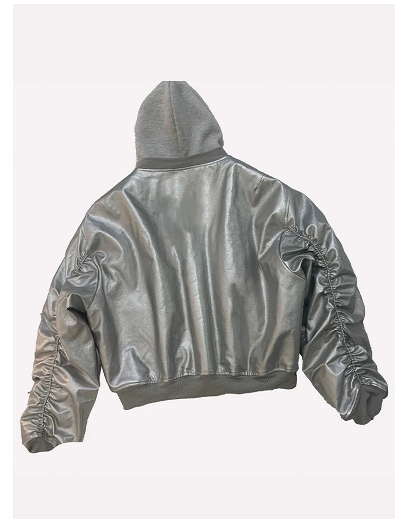 Mauroicardi Autumn Winter Oversized PU Leather Bomber Jacket for Men - Thickened Warm Hooded Luxury Designer Coat