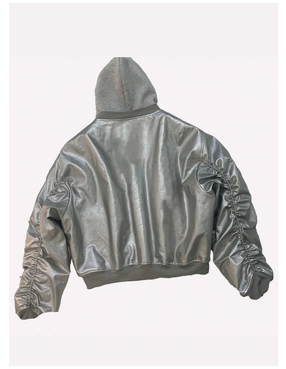 Mauroicardi Autumn Winter Oversized PU Leather Bomber Jacket for Men - Thickened Warm Hooded Luxury Designer Coat