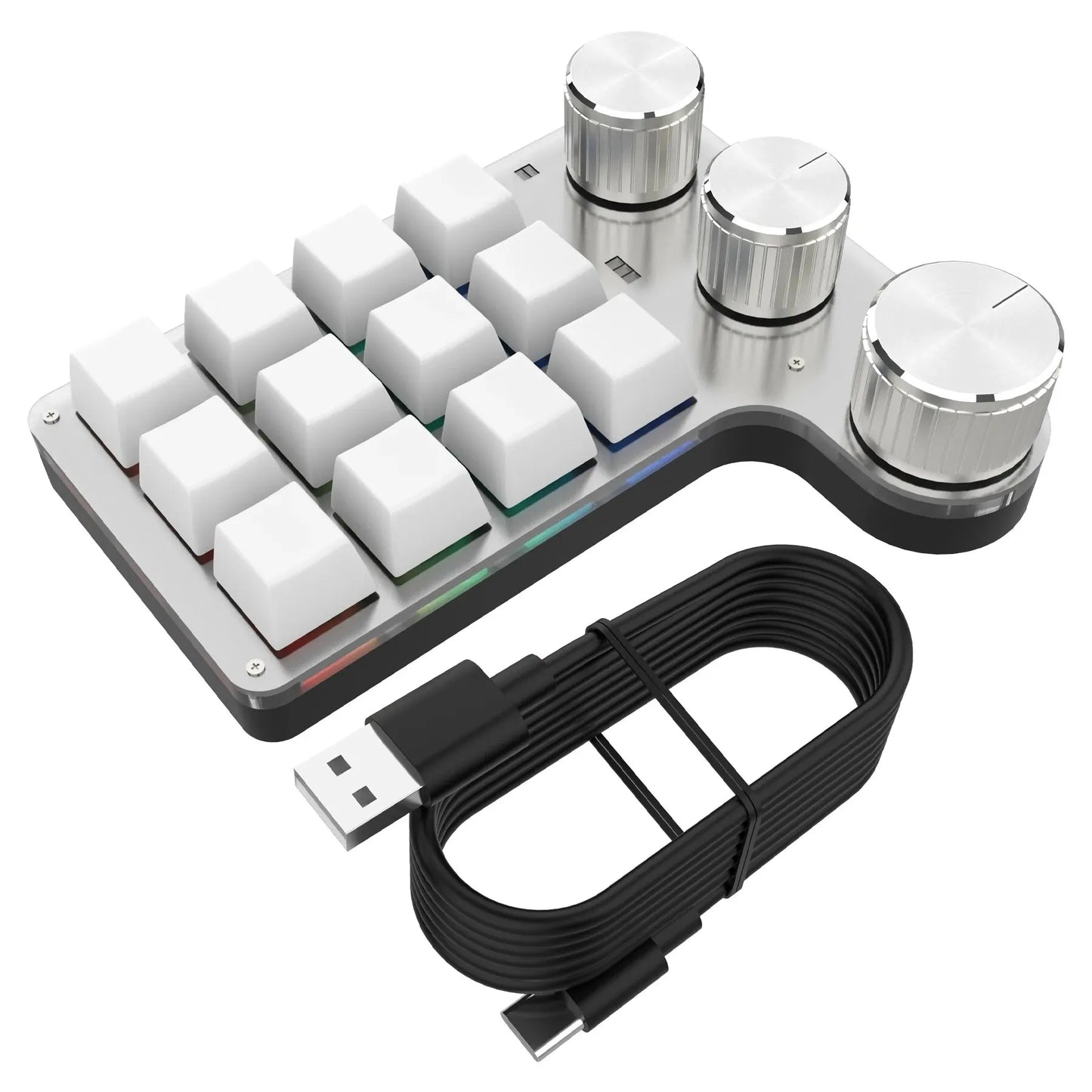 Bluetooth 12-Key RGB Macro Keyboard — 3 Knob Mechanical Hotswap Keypad for Photoshop & Gaming