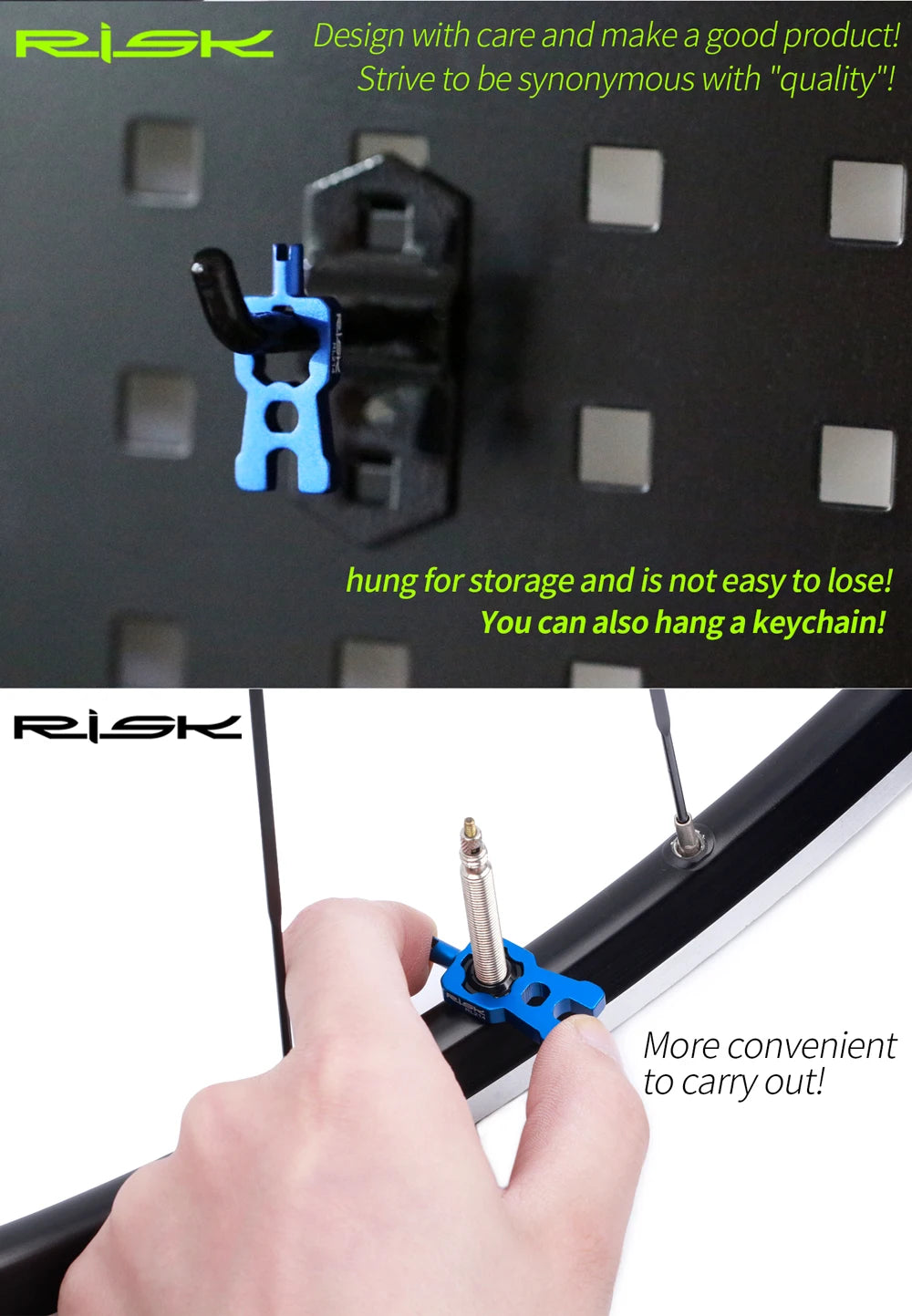 RISK 4-in-1 Bike Valve Core Wrench – Portable Road Bicycle Tool with 2 Presta Valve Caps for Installation & Removal