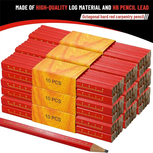 10-Piece Woodworking Pencils Set: Dedicated Marking Tools for Workers - Flat Head Pen Design, Black Octagon & Red Square for Precise Drawing Lines