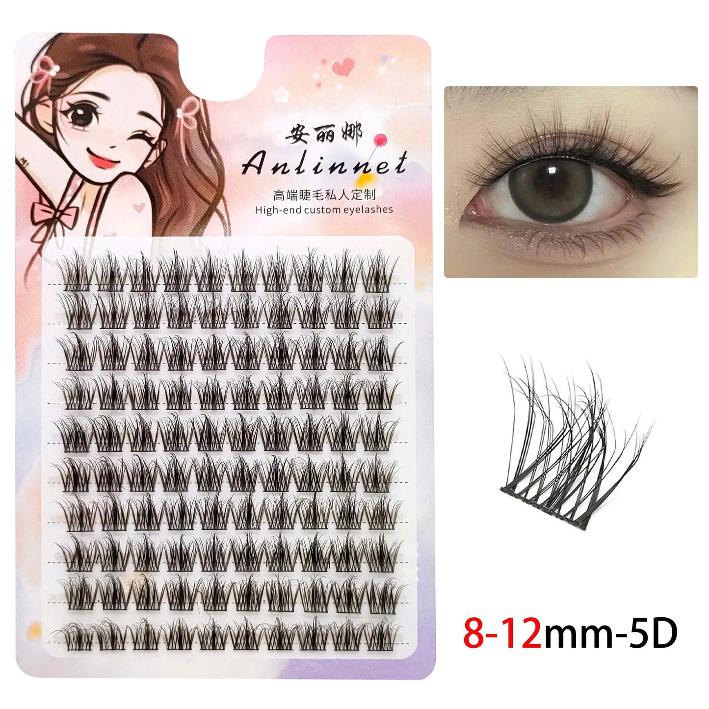5D Mink Manga Lashes - Fluffy Individual & Natural False Eyelashes, Korean Makeup, Lazy Trilogy Cluster Lashes