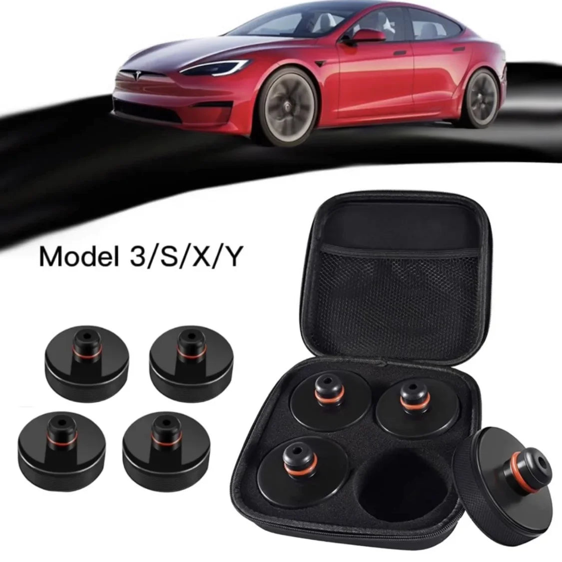 4Pcs Rubber Lifting Jack Pad Adapter Set with Storage Case - Suitable for Tesla Model 3, S, X - Essential Car Accessories
