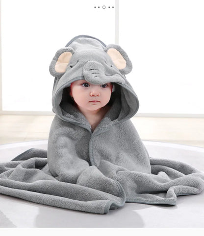 0-3 Years Unisex Baby Bathrobe – Flannel Hooded Cape, Cartoon Design, Newborn Shower Gift, Swaddling Bath Towel for Boys & Girls