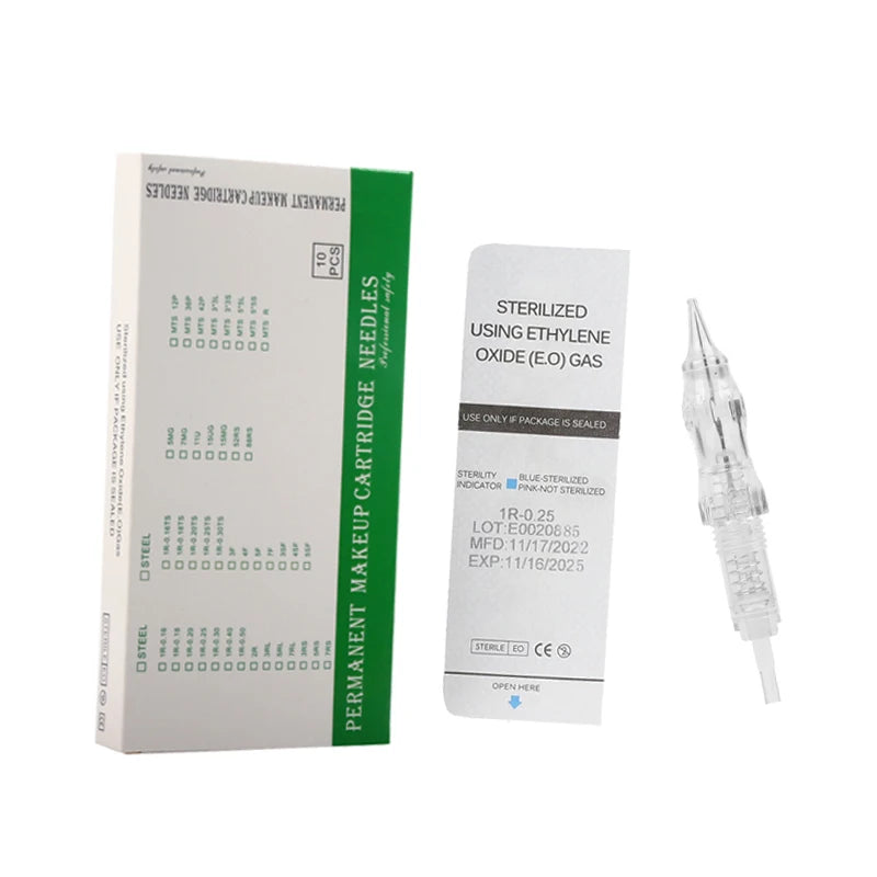 10PCS Microblading Tattoo Needle Cartridges – 0.15 to 0.4mm Screw Tips for Permanent Makeup & Eyebrow Rotary Machine
