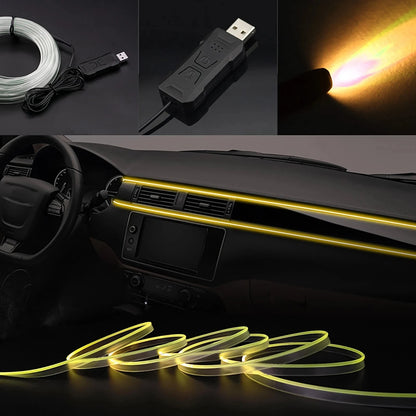 RGB Car Interior LED Light Strip – 2/3/4/5M USB Fiber Optic Atmosphere Lamp, APP Control for Customizable Lighting