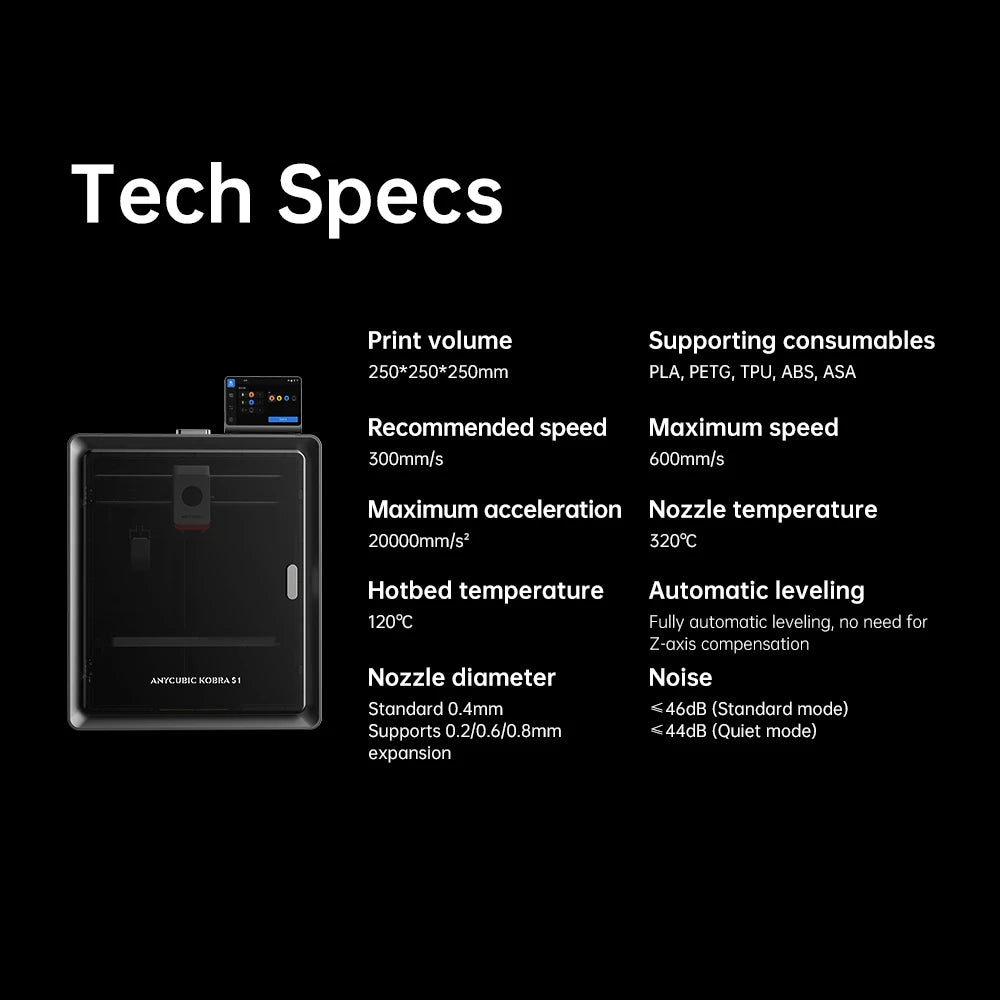 Anycubic Kobra S1 Combo Multi-Color 3D Printer – High Precision Core XY, Ultra-Quiet, Max Speed 600mm/s, Stable Structure