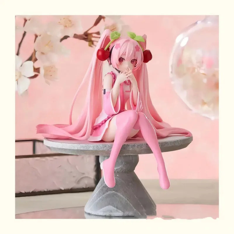12cm Pink Hair Anime Figurine – Cute Sitting Pose TPR Model for Computer Case Decoration & Collectible Gifts