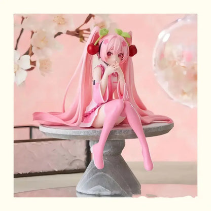 12cm Pink Hair Anime Figurine – Cute Sitting Pose TPR Model for Computer Case Decoration & Collectible Gifts