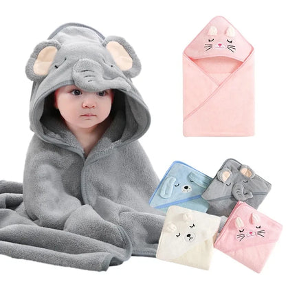 0-3 Years Unisex Baby Bathrobe – Flannel Hooded Cape, Cartoon Design, Newborn Shower Gift, Swaddling Bath Towel for Boys & Girls