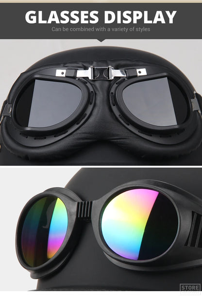 German Leather Motorcycle Half Helmet - Vintage Open Face Biker Helmet, DOT Certified, Casco Moto for S-XXL Sizes