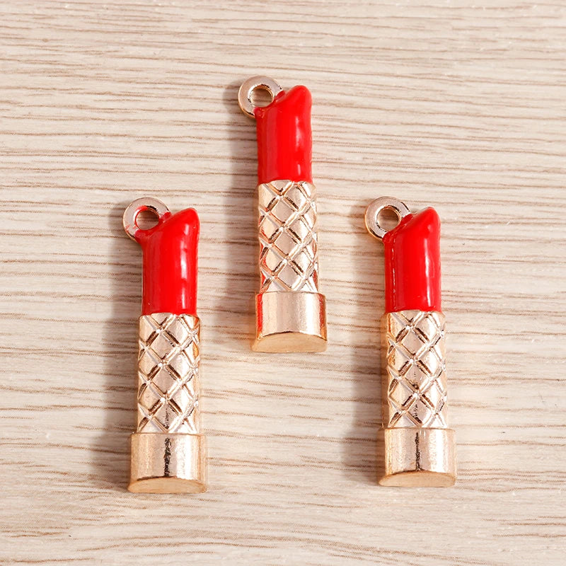10PCS Cute Enamel Lips & Lipstick Charms – Pendants for Jewelry Making, Earrings, Necklaces & Bracelets DIY Crafts