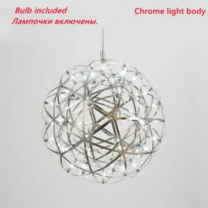 Italy Designer Spark Ball LED Chandelier – Stainless Steel Firework Pendant Lamp with Remote for Loft Living Room Decor