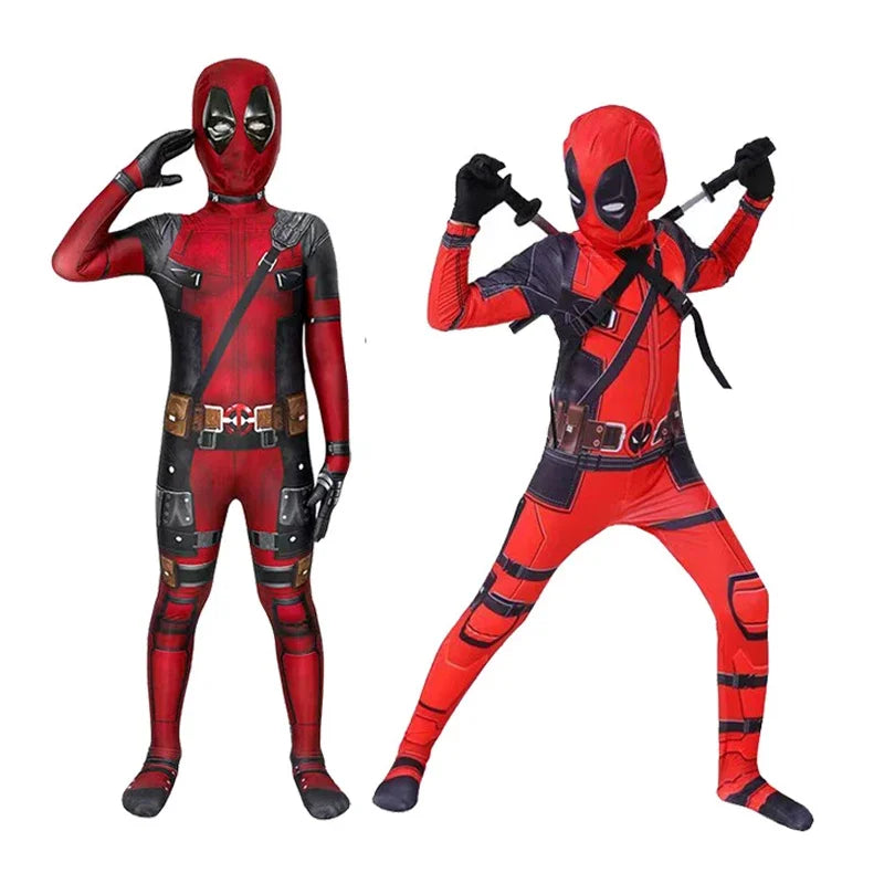 Adult & Kids Deadpool Cosplay Costume – Superhero Jumpsuit with Mask & Swords for Boys