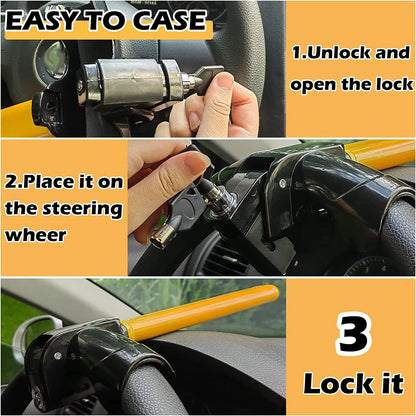 Universal Car Steering Wheel Lock | Maximum Security Anti-Theft T-Bar Immobilizer | Fits All Steering Wheels