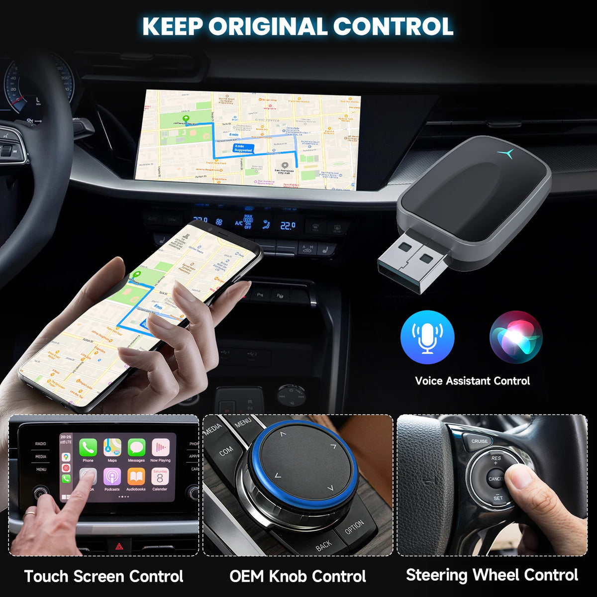 2-in-1 Wired to Wireless CarPlay & Android Auto Adapter — Plug & Play ...
