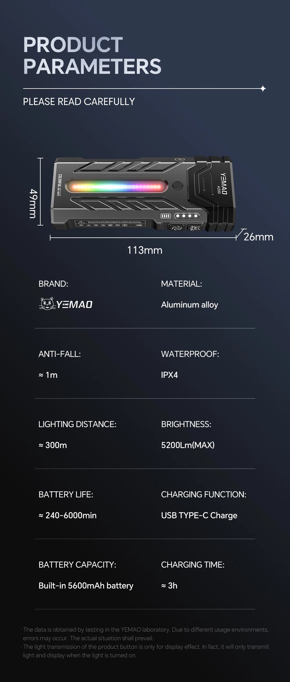 5200LMS Multi-Functional Portable LED Flashlight – Magnetic Torch for Hiking, Camping & Outdoor Adventures