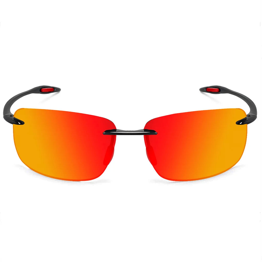 JULI The Matrix Classic Sports Rimless Sunglasses for Men - Orange Rectangle Ultralight Frame, UV400 Protection Driving Eyewear (MJ8009)